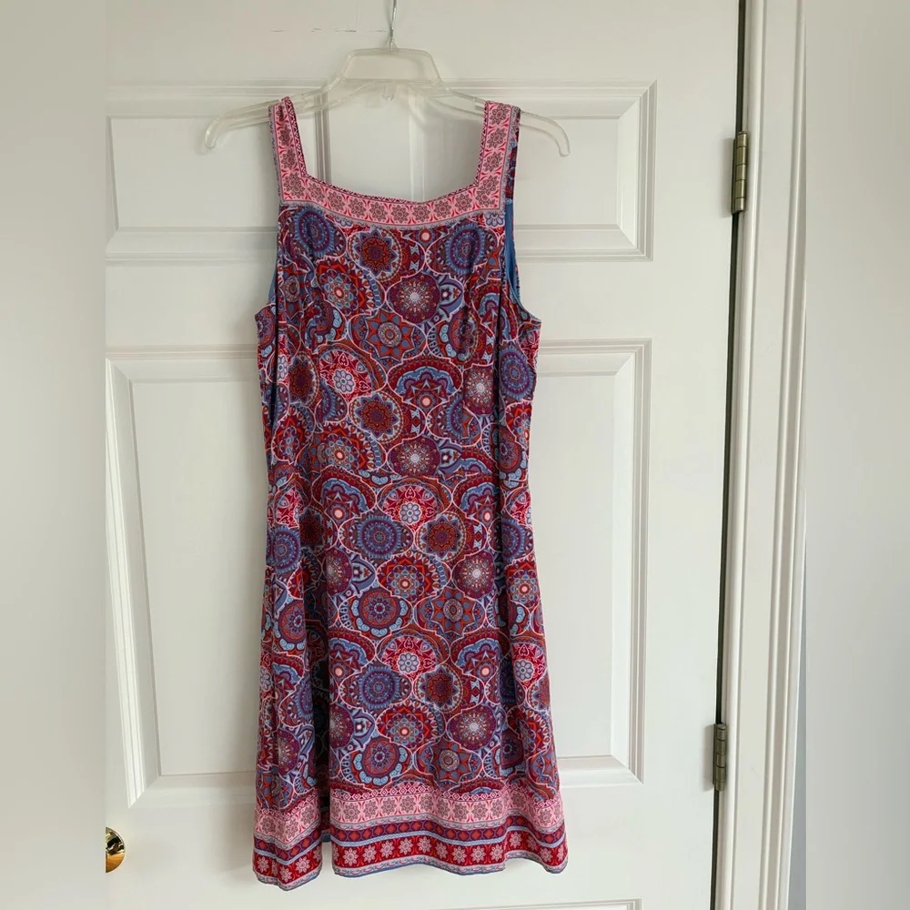 Vibrant Pink and Blue Patterned Midi Dress - Picture 2 of 5